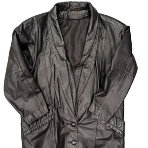 Vintage Alamo Black Leather Jacket Women's Size Small Shawl Collar Oversized 90s